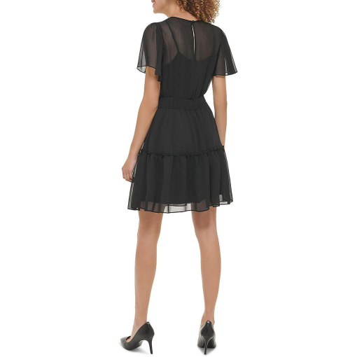 KARL LAGERFELD Womens Smocked Short Mini Dress BLACK 14 - Image 2