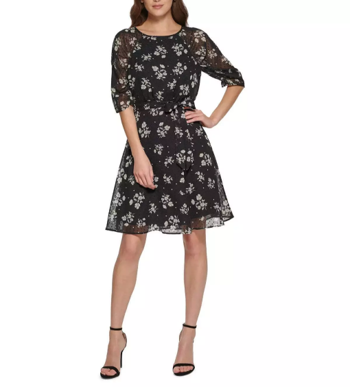 DKNY Womens Floral Print Polyester Fit & Flare Dress Size 8