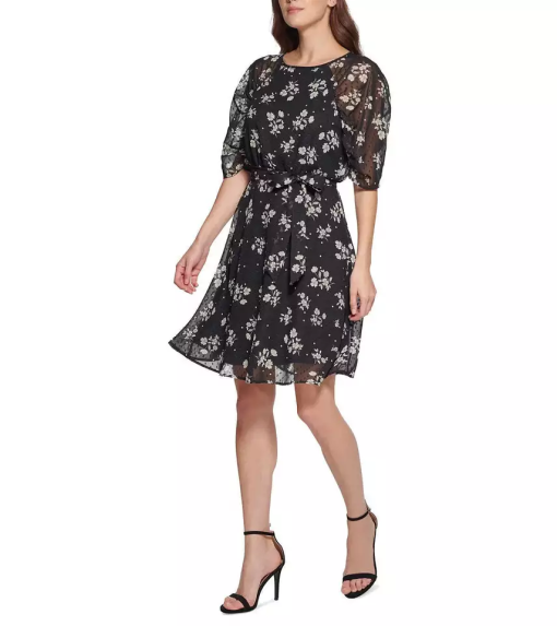 DKNY Womens Floral Print Polyester Fit & Flare Dress Size 8 - Image 3