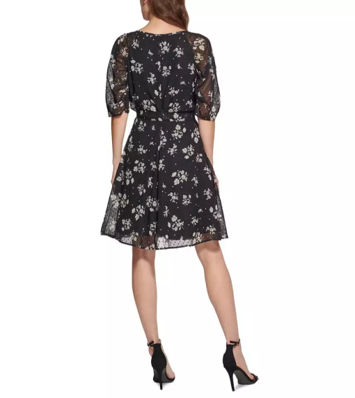 DKNY Womens Floral Print Polyester Fit & Flare Dress 14 - Image 2