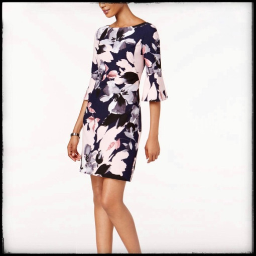 Vince Camuto Womens Floral Print Bell Sleeves Party Dress 4