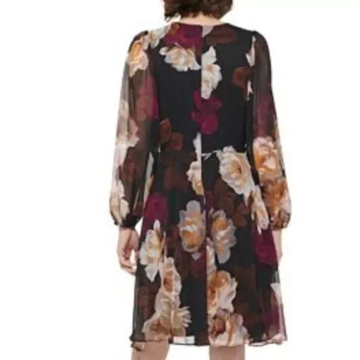 Calvin Klein Chiffon Floral Long Sleeve Shift (Persmn Multi) Women's Dress size 6 - Image 2