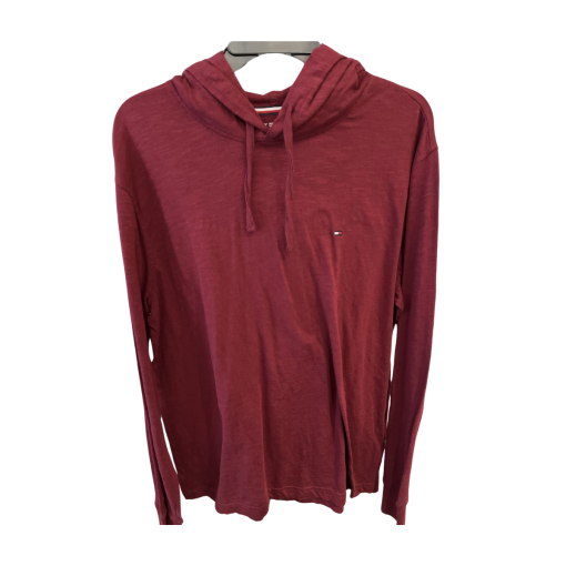 Tommy Hilfiger Men's Burgundy Hoodie, Size L, Long Sleeve Shirt