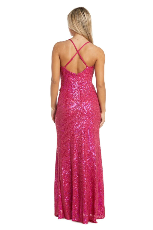 Nightway Long Sequin Drape-Neck Dress, Girl's,Brt Pink size:8 - Image 2