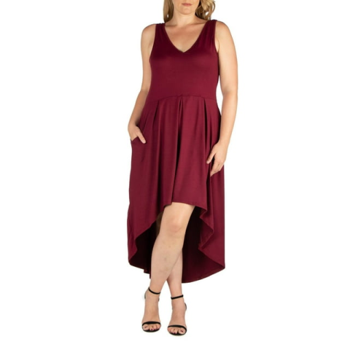 24seven Women's Plus Size High Low Party Dress - Burgundy