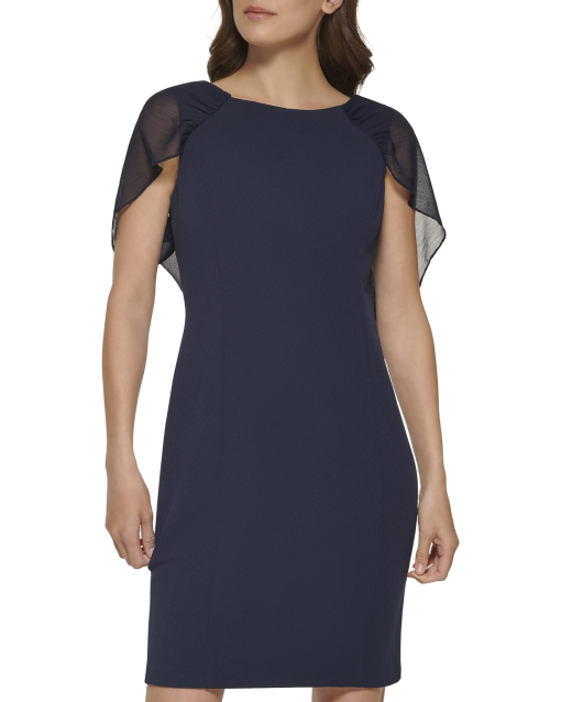 DKNY Sleeveless Combo Cape Dress (Midnight Navy) Women's Clothing 14