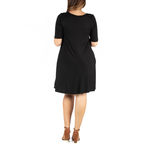 24seven Comfort Apparel Plus Size Knee Length Pocket T-shirt Dress - Black - Image 2