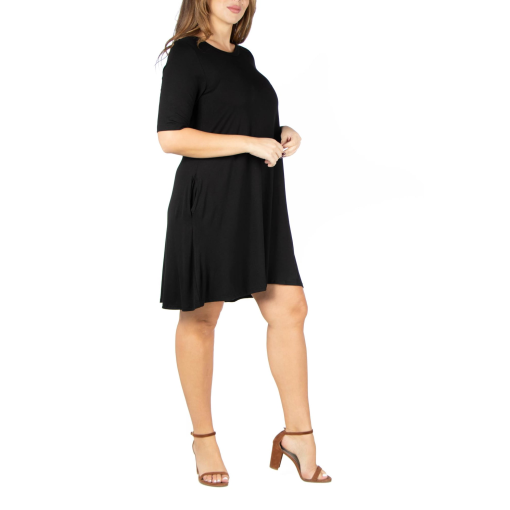 24seven Comfort Apparel Plus Size Knee Length Pocket T-shirt Dress - Black - Image 3