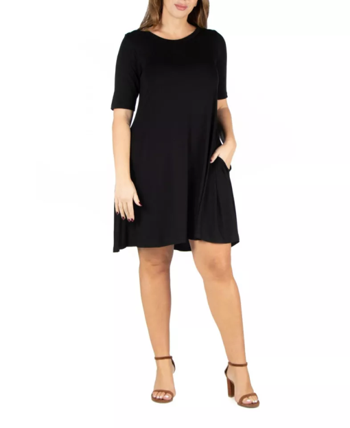 24seven Comfort Apparel Plus Size Knee Length Pocket T-shirt Dress - Black