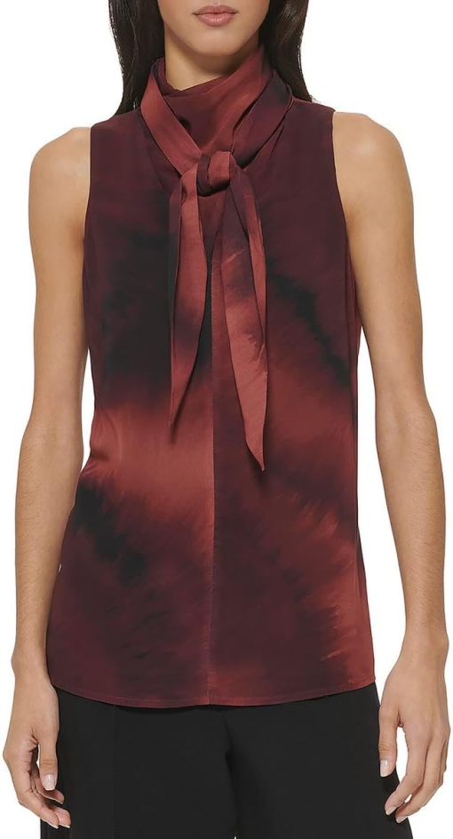 DKNY Womens Tie-Neck Sleeveless Blouse size M