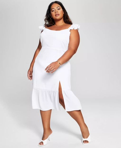 And Now This Trendy Plus Size Flutter-Sleeve MIDI Dress - White size 2x