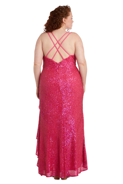 Morgan & Company Plus Size Sequinned High-Slit Dress - Fuchsia 18W - Image 2