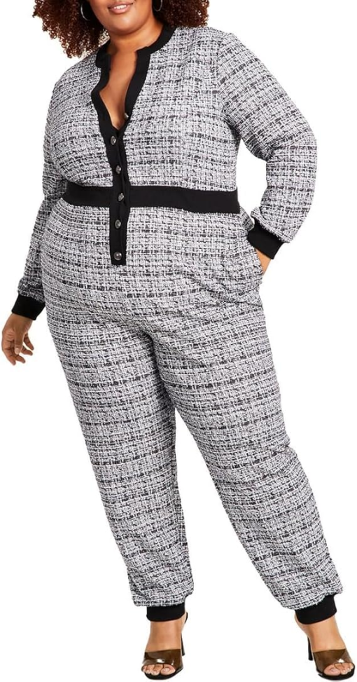 Nina Parker Plus Womens Tweed Jogger Leg Jumpsuit 3X