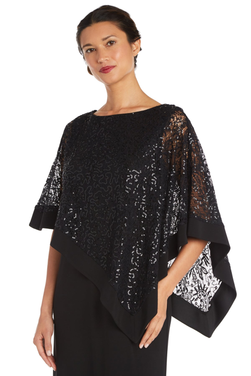 R & M Richards Black Lace Poncho Overlay Gown 18 - Image 2