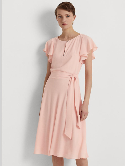 Lauren Ralph Lauren Women's Belted Bubble Crepe Dress, Pink, 12