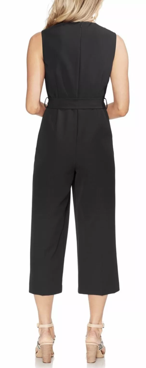 Vince Camuto Women's Tie Front V-Neck Jumpsuit, Black, 8 - Image 2