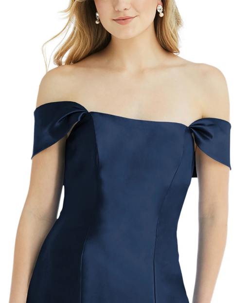 Alfred Sung Off-the-Shoulder Bow-Back Satin Trumpet Gown - D793 - Blue - 10 - Image 4