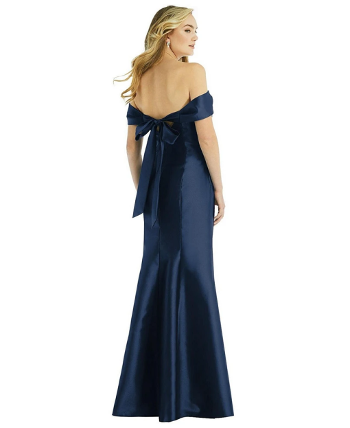 Alfred Sung Off-the-Shoulder Bow-Back Satin Trumpet Gown - D793 - Blue - 10 - Image 2