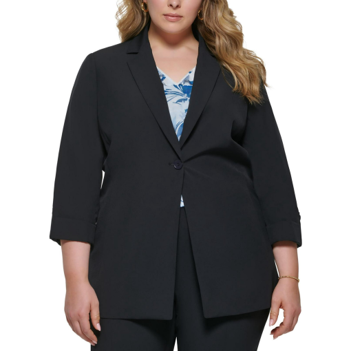 Calvin klein Plus Womens Knit Roll-Tab One-Button Blazer black 22W