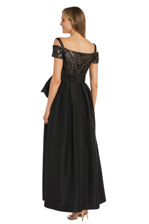 R & M Richards Women's Sequined Cold-Shoulder Gown - Black/Nude 6 - Image 2