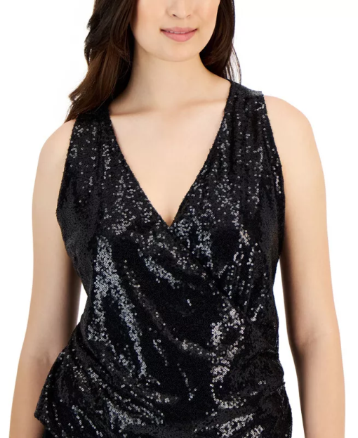 TAHARI Womens Sequined Surplice Tank Top size M - Image 3