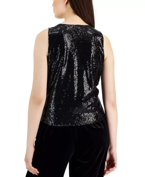 TAHARI Womens Sequined Surplice Tank Top size M - Image 2