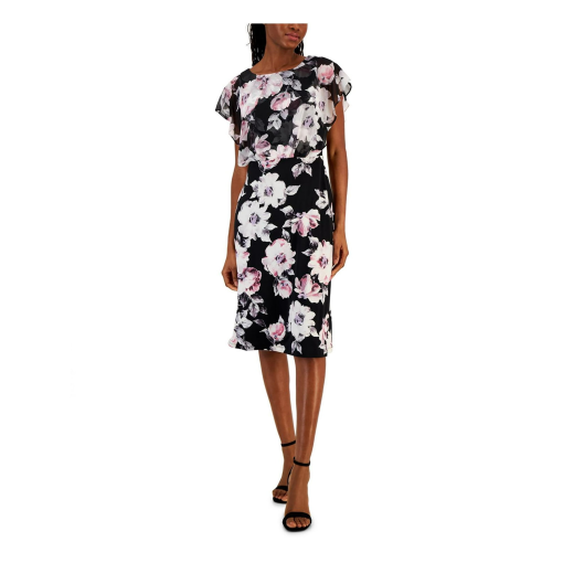 Connected Petites Womens Floral Print Chiffon MIDI Dress 14P