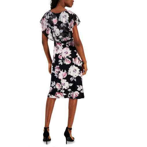 Connected Petites Womens Floral Print Chiffon MIDI Dress 14P - Image 2