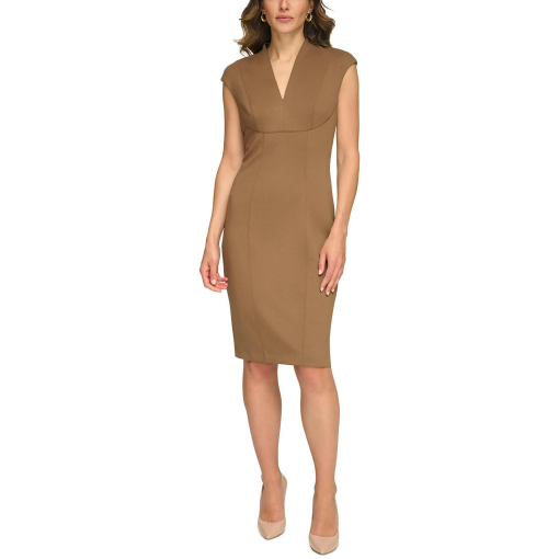 Tommy Hilfiger Women's V-Neck Sheath Dress - Hazelnut 8