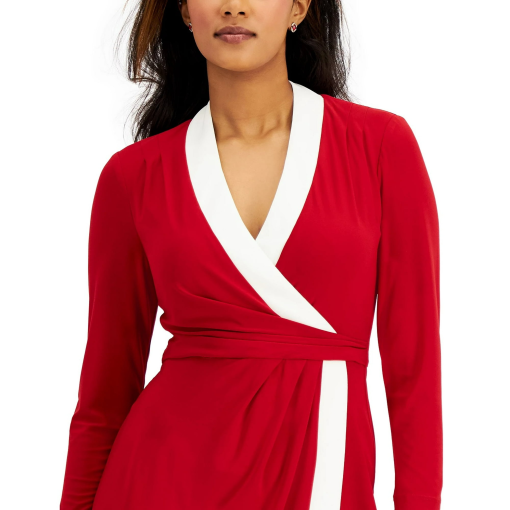 KASPER Womens Colorblock MIDI Wrap Dress red XXL - Image 3