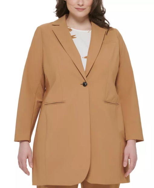 Calvin Klein Plus Size Infinite Stretch Notched-Collar One-Button Blazer 22W