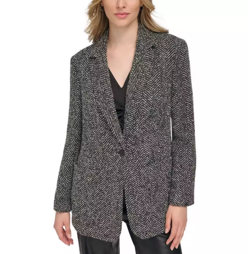 Calvin Klein Women's Boucle One-Button Blazer - Charcoal Multi 10