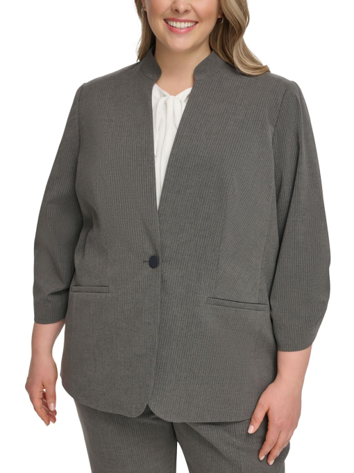 Calvin Klein Plus Size Pinstriped One-Button Jacket,Charcoal 20W - Image 2