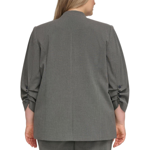 Calvin Klein Plus Size Pinstriped One-Button Jacket,Charcoal 20W - Image 3