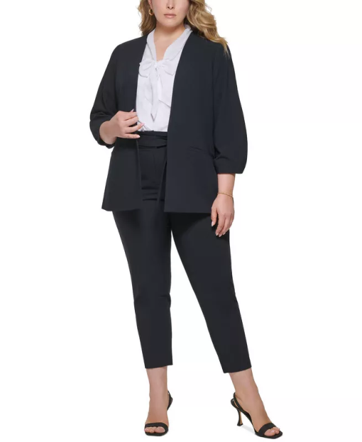 Calvin Klein Plus Size Collarless 3/4-Sleeve Jacket - Navy 20W - Image 2