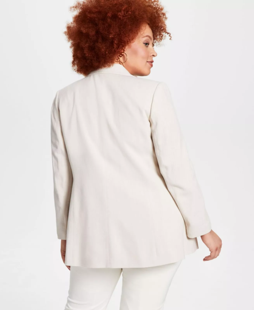 Bar Iii Plus Size Linen Faux-Double-Breasted Blazer, white 2X - Image 2