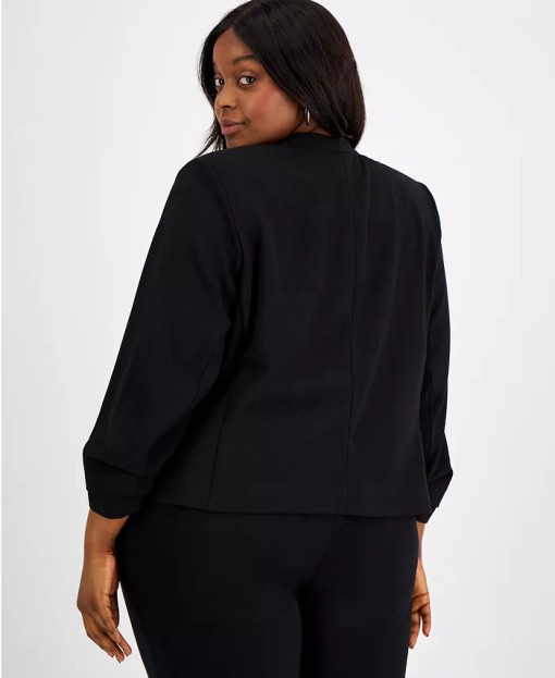 Bar Iii Plus Size Ruched Sleeve Blazer, Black 1X - Image 2