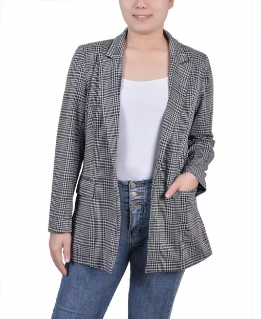 Ny Collection Petites Womens Houndstooth Business One-Button Blazer PL