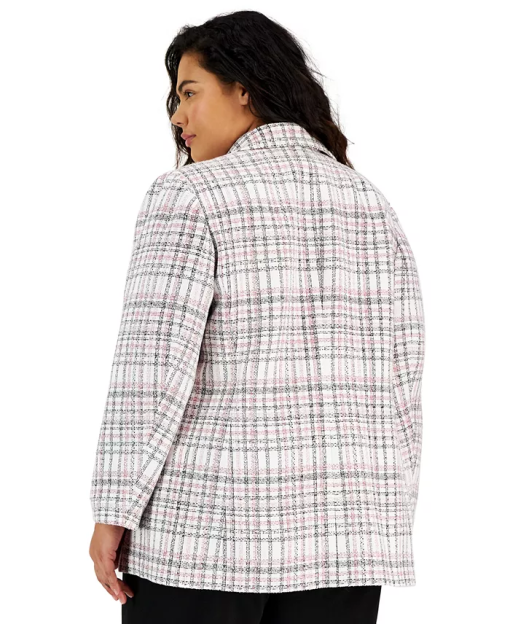 Bar Iii Plus Size Plaid Open-Front Button-Detail Blazer 3X - Image 2