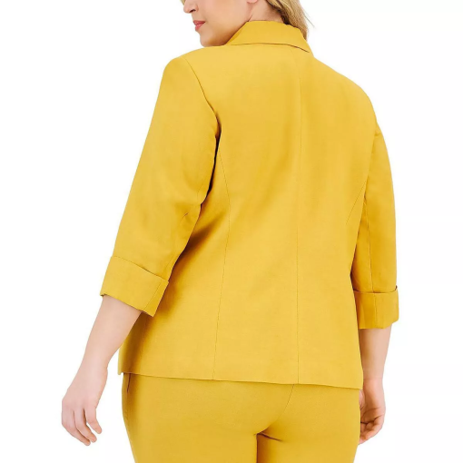 KASPER Plus Womens Linen Office One-Button Blazer yellow 24W - Image 2