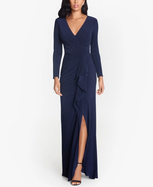 Betsy Adam Petites Womens Surplice Long Evening Dress 12P