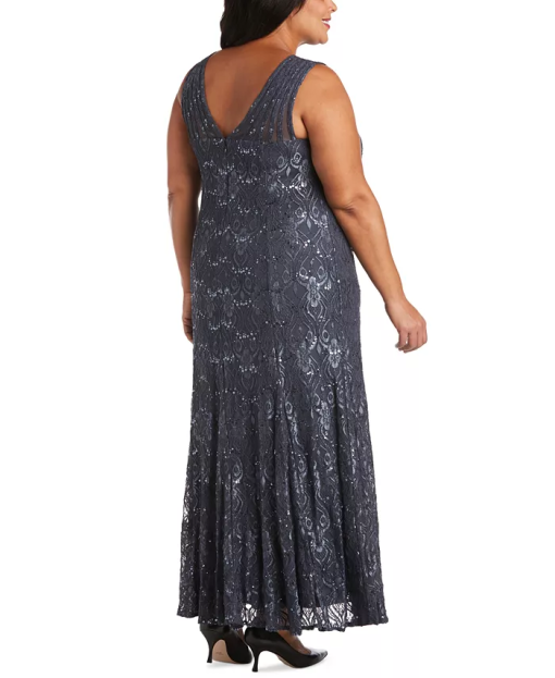 R & M Richards Women's One-Piece Strapping Detail Mermaid Gown, Grey, 18W - Image 2