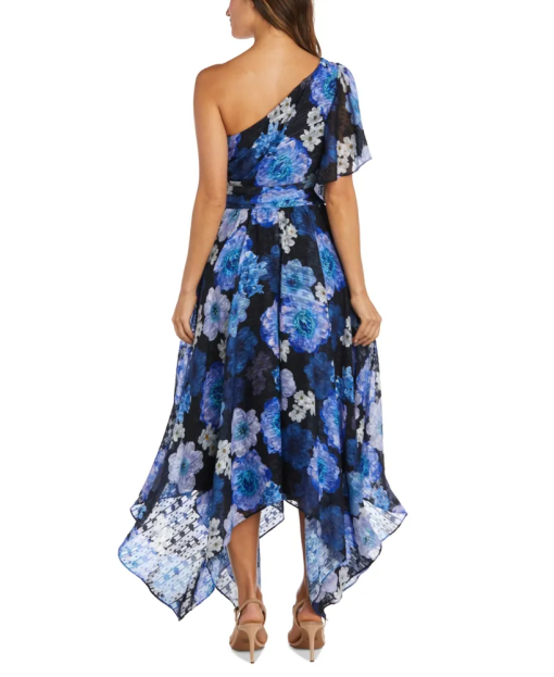 Nightway Women's One Shoulder Flutter Sleeve Floral Print W Draped Bodice and Hanky Hem, 12 - Image 2