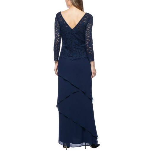 Nightway Long Multi Deco Sequins W V Front and Back, Navy Blue, 10P - Image 2