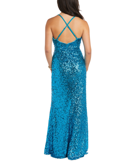 Morgan & Company Juniors' Sequin Draped Scoop Neck Sleeveless Gown - Teal size 1 - Image 2