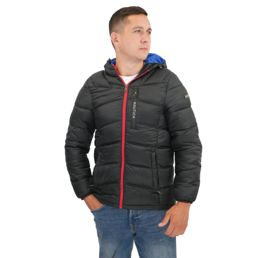 Nautica Men's Poly Hooded Puffer Jacket Black, Large - Men's Ski Outerwear at Academy Sports L