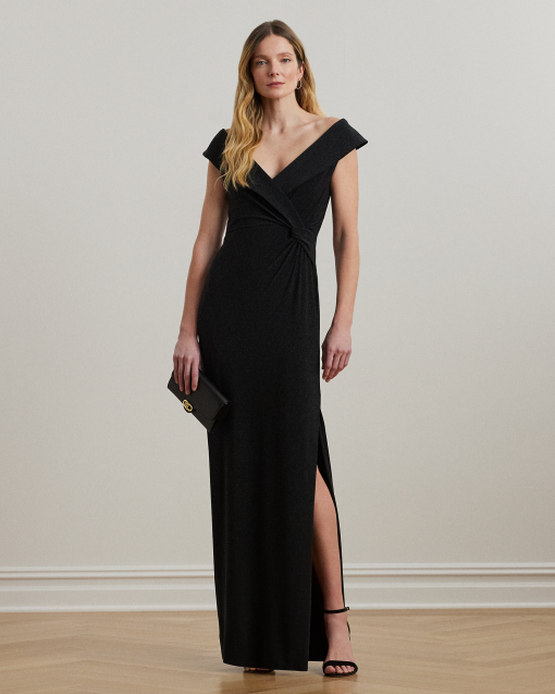 Lauren Ralph Lauren Women's Jersey Off-the-Shoulder Side-Slit Column Gown - Black Size 8