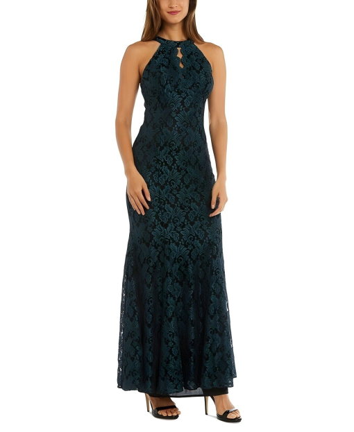 Nightway Women's Long Glitter Lace W Scalloped Bodice Detail, 12P