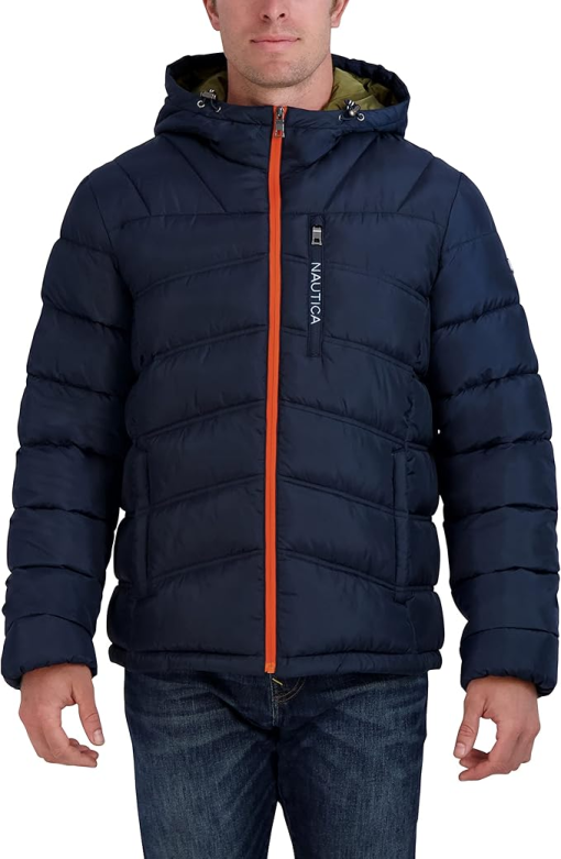 Nautica Men's Poly Hooded Puffer Jacket Navy Blue, 2X-Large - Men's Ski Outerwear at Academy Sports