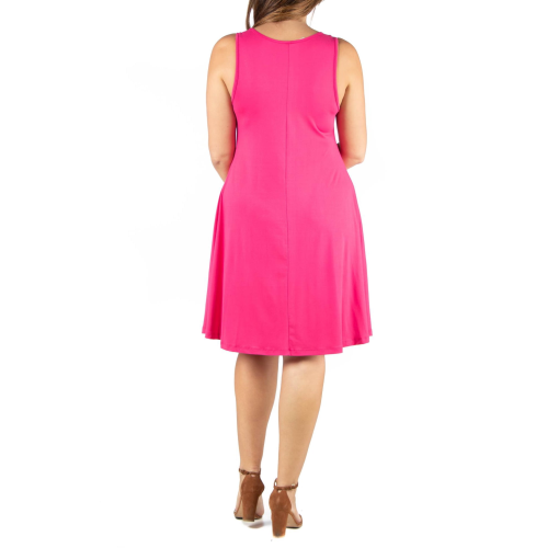 24seven Comfort Apparel Plus Size Fit and Flare Knee Length Tank Dress - Pink 3X - Image 2